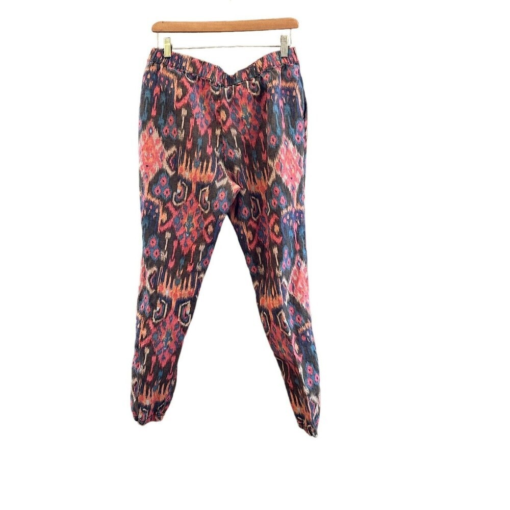 Marrakech pants Linen Medium‎ Batik Print Elastic Waist Pink Grey **READ**